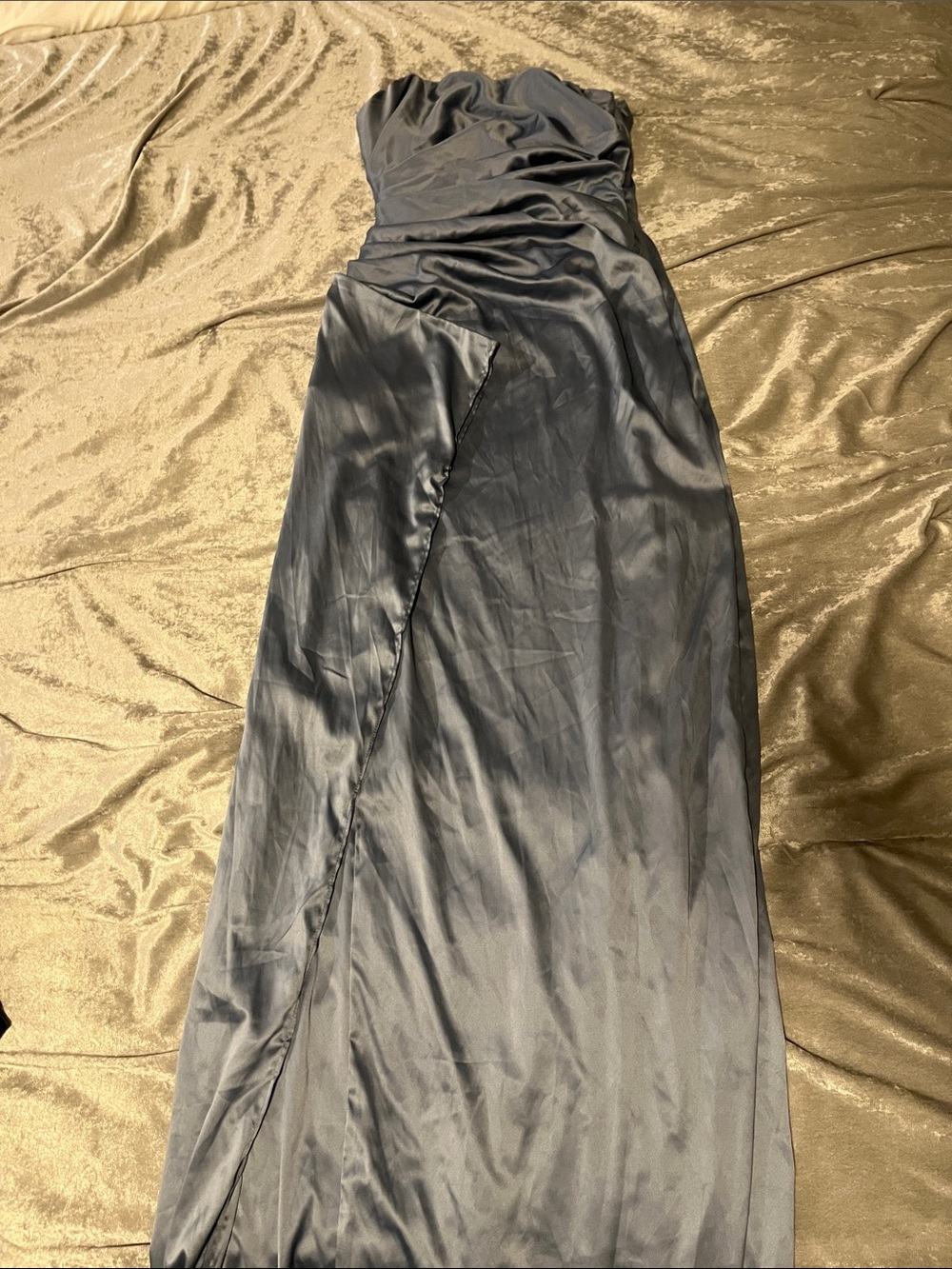 Strapless Satin Evening Dress in Charcoal